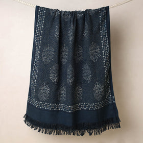 Blue Akola Block Printed Pure Handloom Cotton Towel 