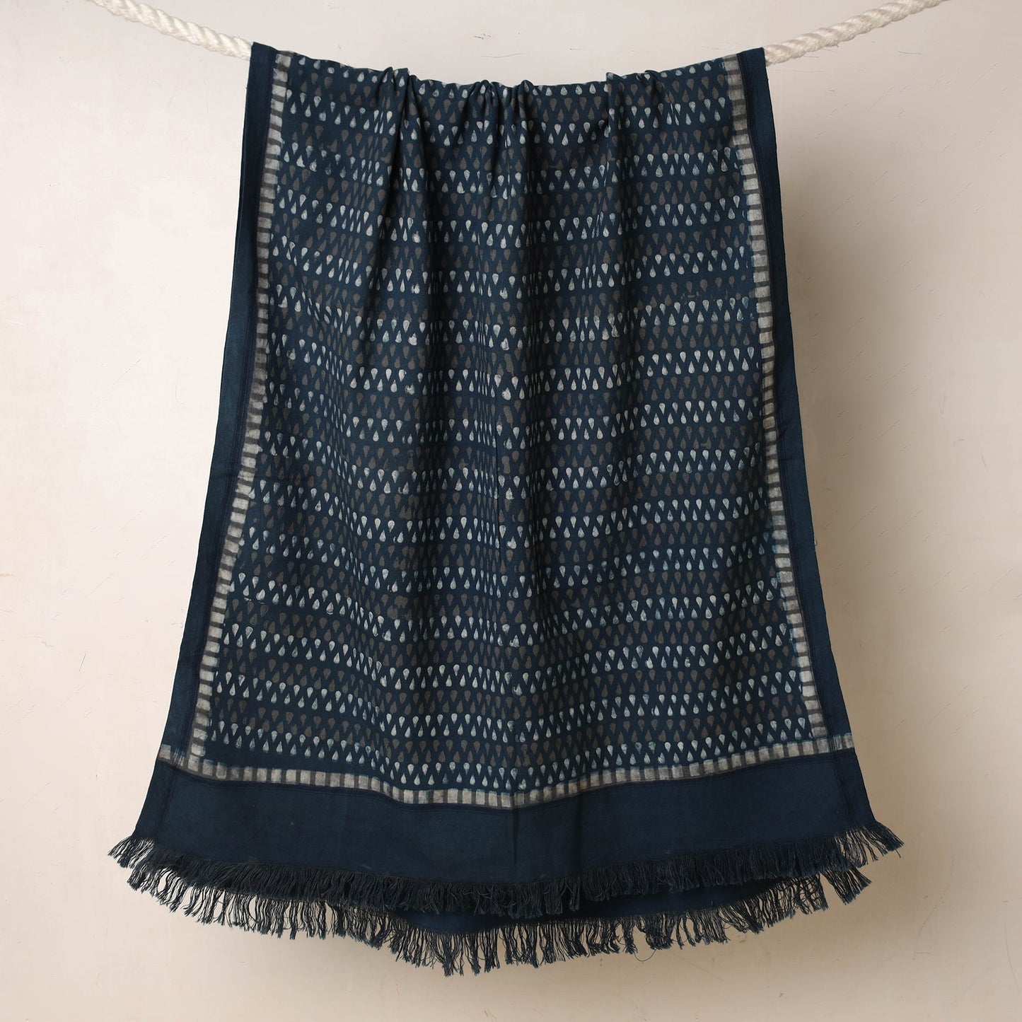 Blue Akola Block Printed Pure Handloom Cotton Towel 