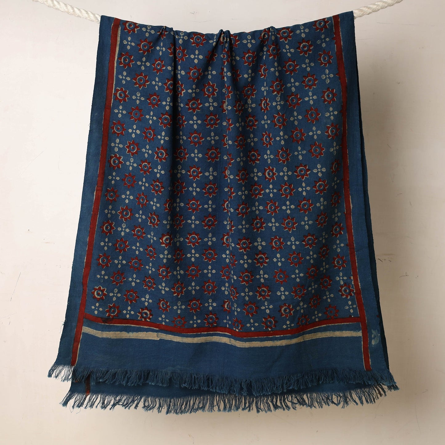 Blue Akola Block Printed Pure Handloom Cotton Towel 