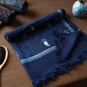 Blue Akola Block Printed Pure Handloom Cotton Towel 
