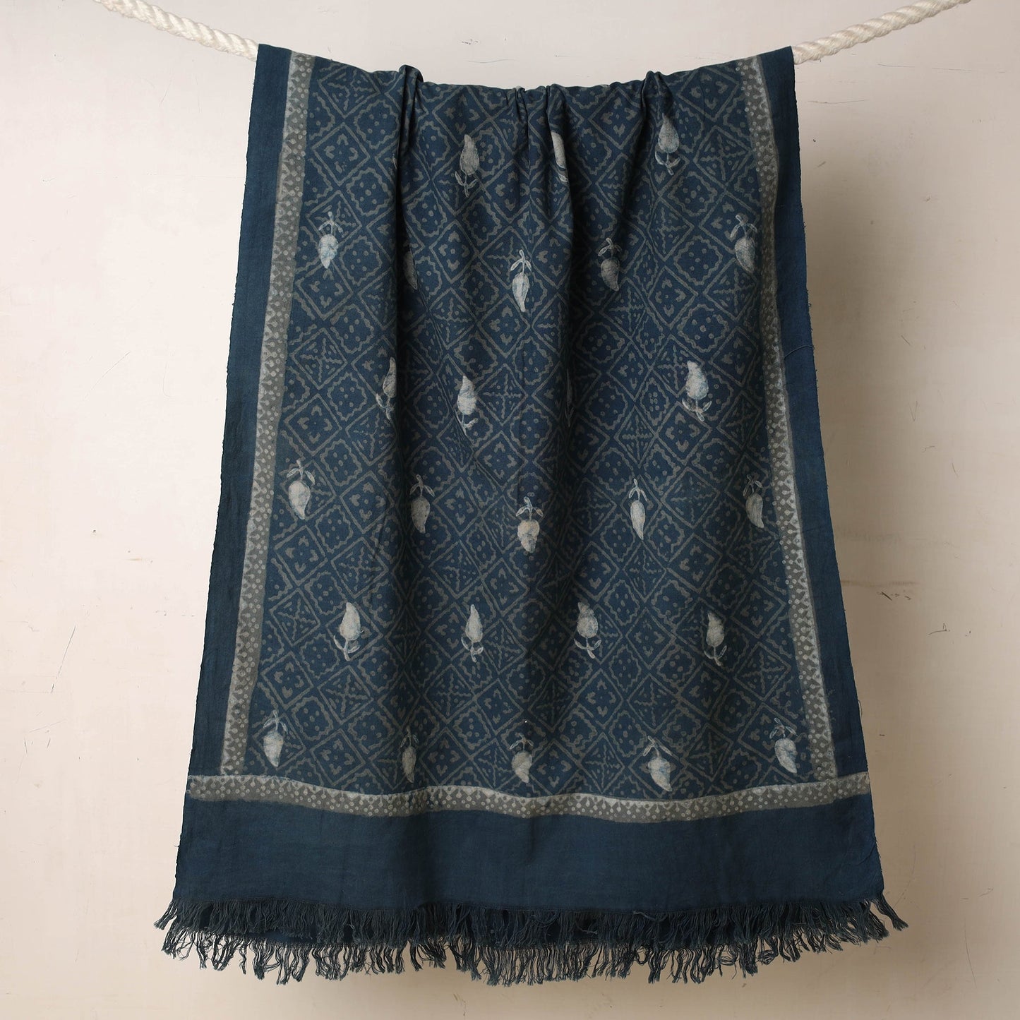 Blue Akola Block Printed Pure Handloom Cotton Towel 