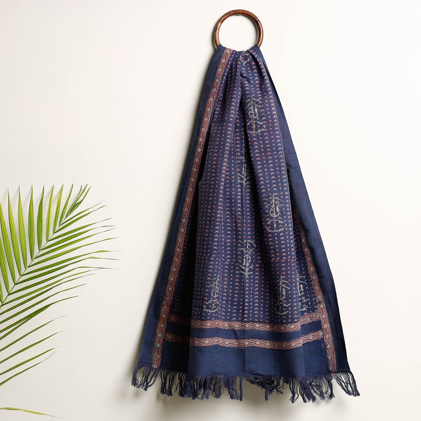 Blue Akola Block Printed Pure Handloom Cotton Towel 