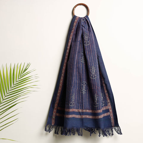 Blue Akola Block Printed Pure Handloom Cotton Towel 
