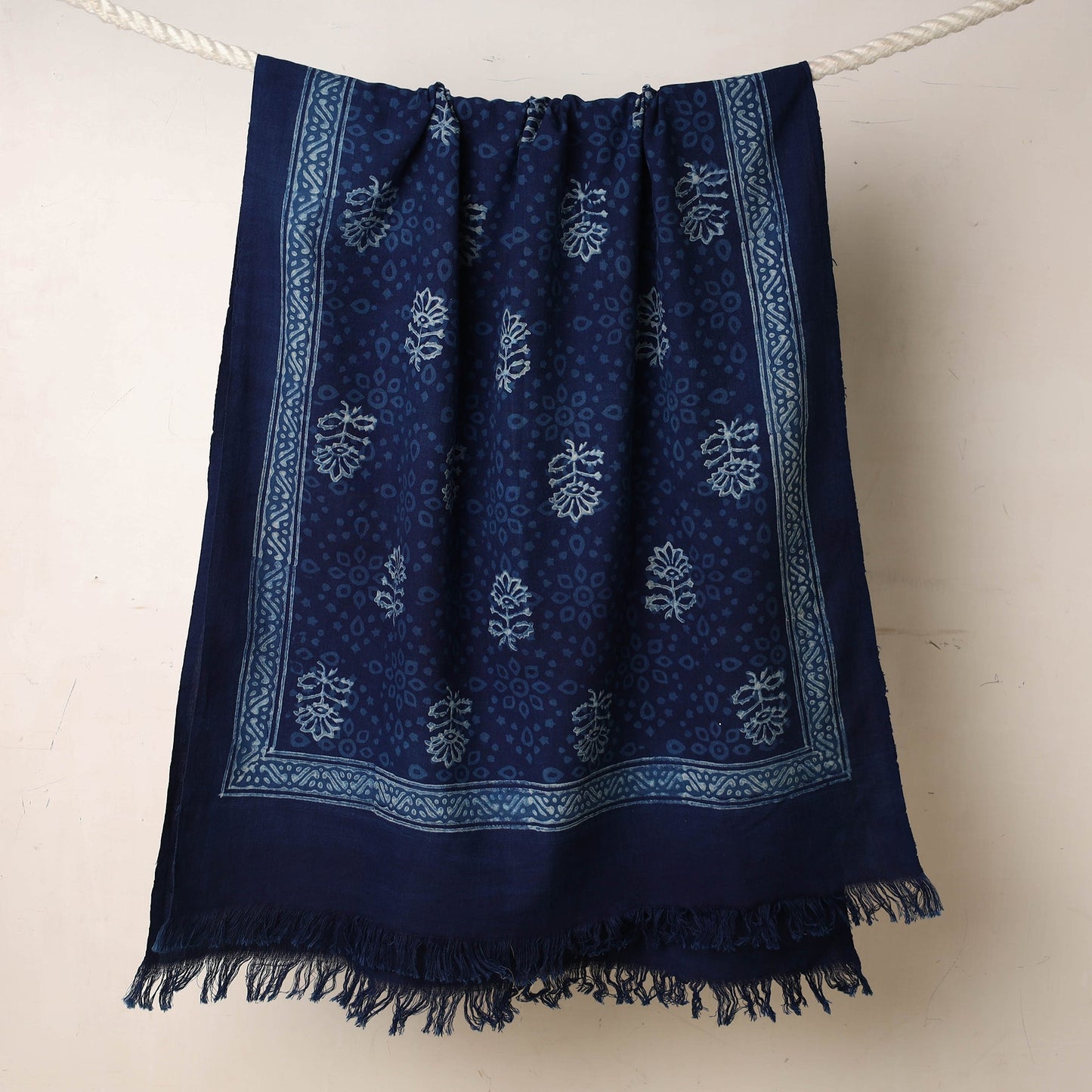Blue Akola Block Printed Pure Handloom Cotton Towel 