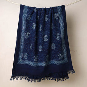 Blue Akola Block Printed Pure Handloom Cotton Towel 