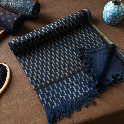 Blue Akola Block Printed Pure Handloom Cotton Towel 