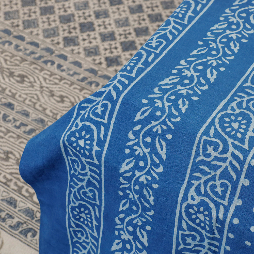 Blue - Akola Block Printing Jhiri Pure Handloom Cotton Single Bedcover (94 x 59 in)