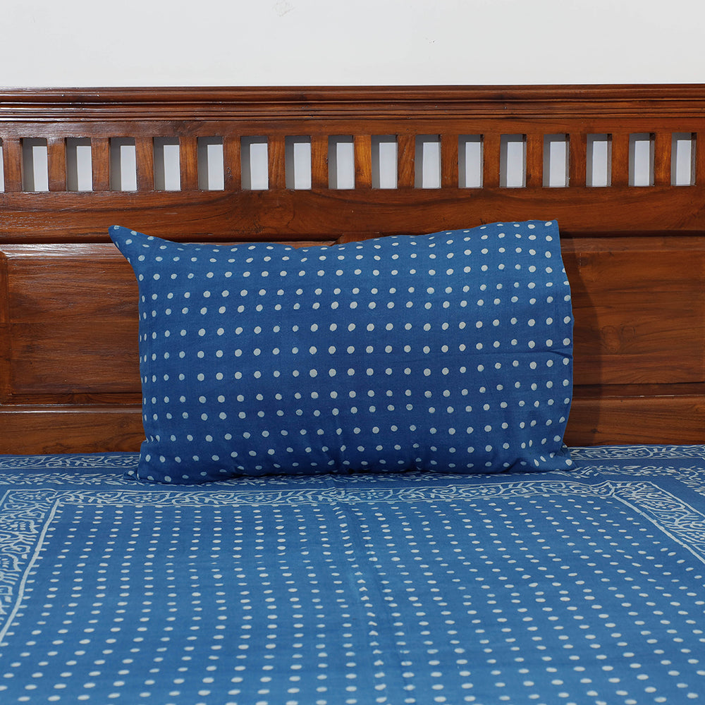 Blue - Akola Block Printing Jhiri Pure Handloom Cotton Single Bedcover (94 x 59 in)