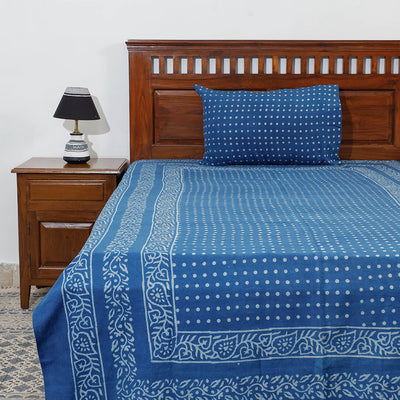 Blue - Akola Block Printing Jhiri Pure Handloom Cotton Single Bedcover (94 x 59 in)