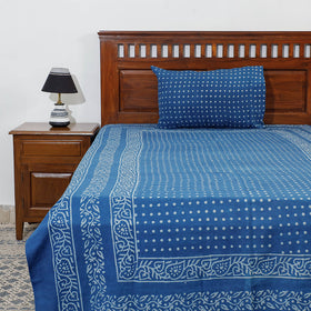 Blue - Akola Block Printing Jhiri Pure Handloom Cotton Single Bedcover (94 x 59 in)