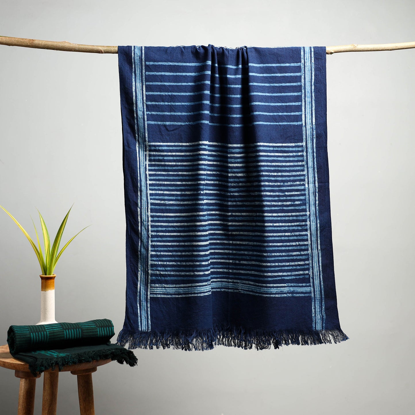 Blue Akola Block Print Pure Handloom Cotton Towel 
