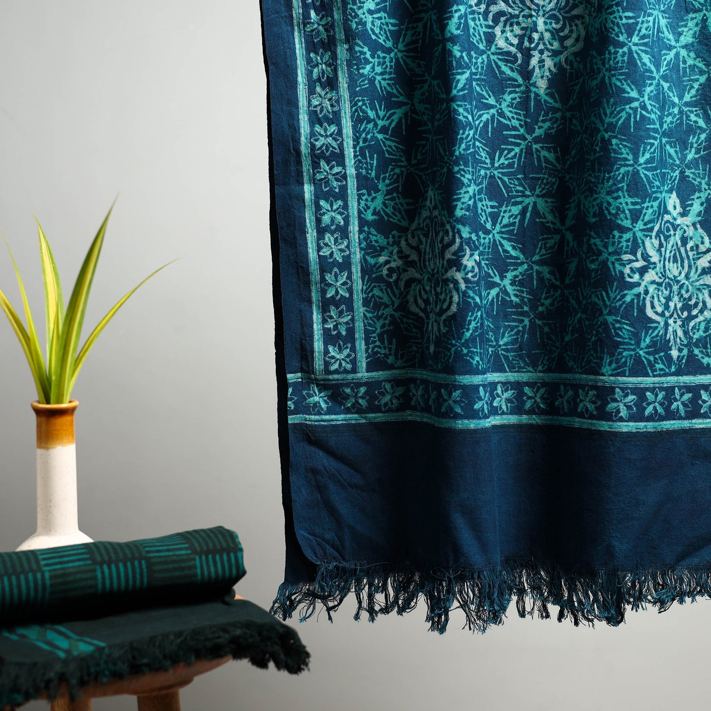 Blue Akola Block Print Pure Handloom Cotton Towel 