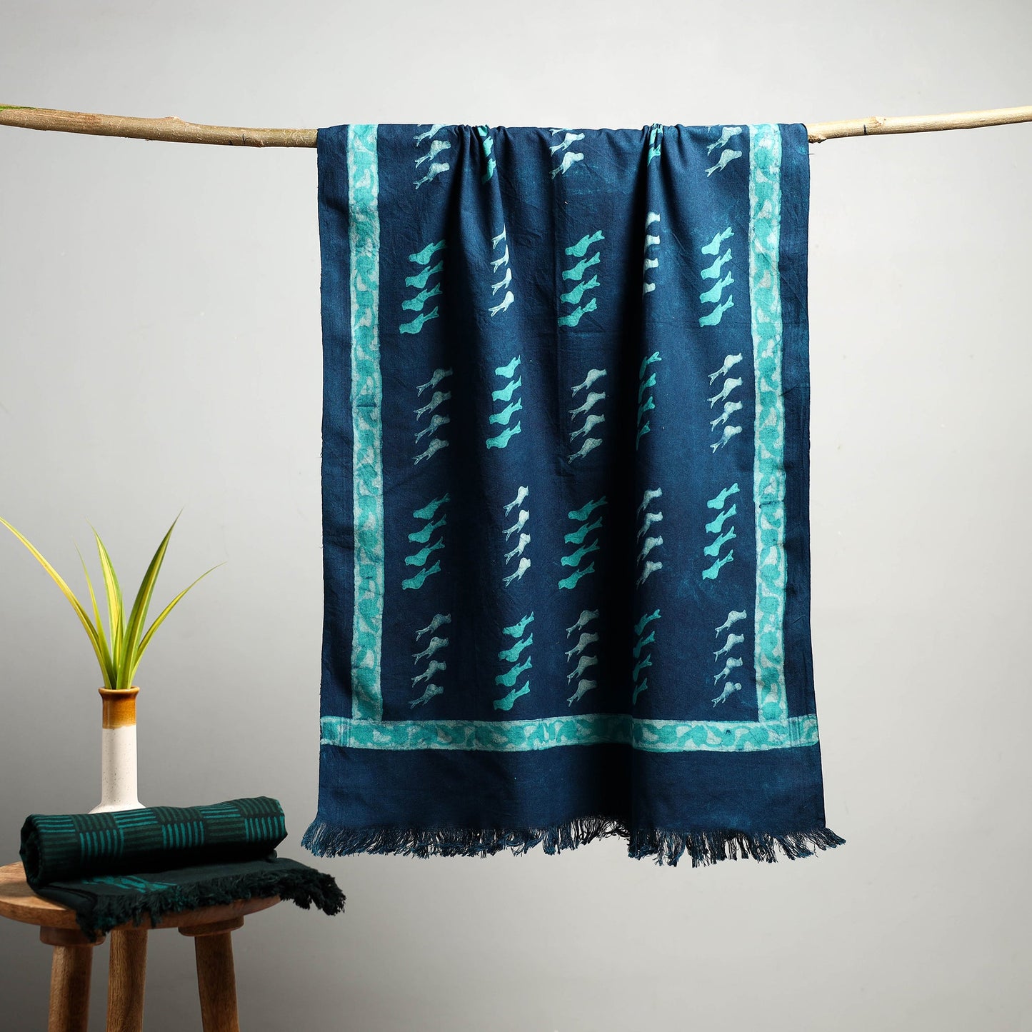 Blue - akola pure handloom cotton towel 18 - handcrafted