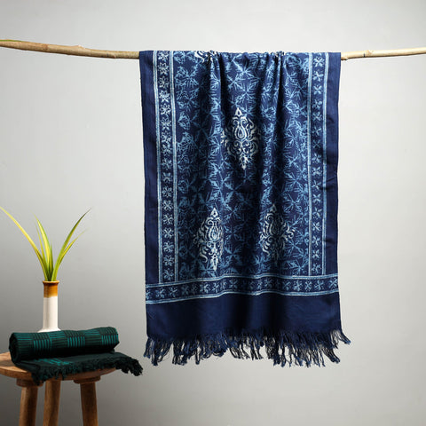 Blue - akola pure handloom cotton towel 19 - handcrafted