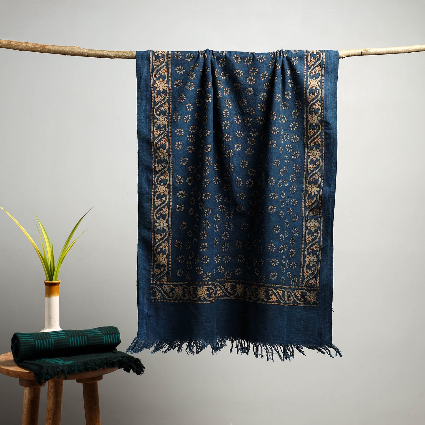 Blue Akola Block Print Pure Handloom Cotton Towel