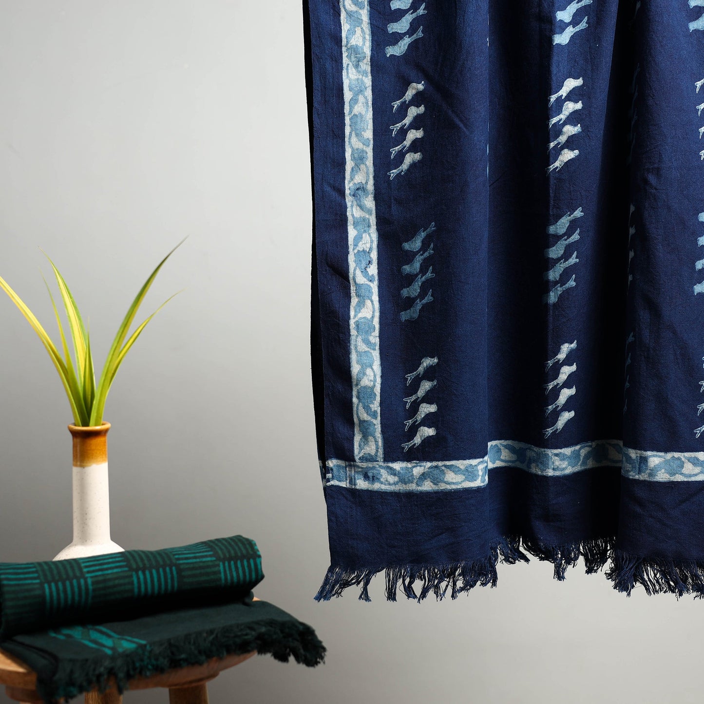 Blue Akola Block Print Pure Handloom Cotton Towel 