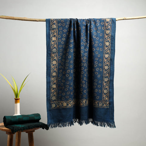 Blue Akola Block Print Pure Handloom Cotton Towel 