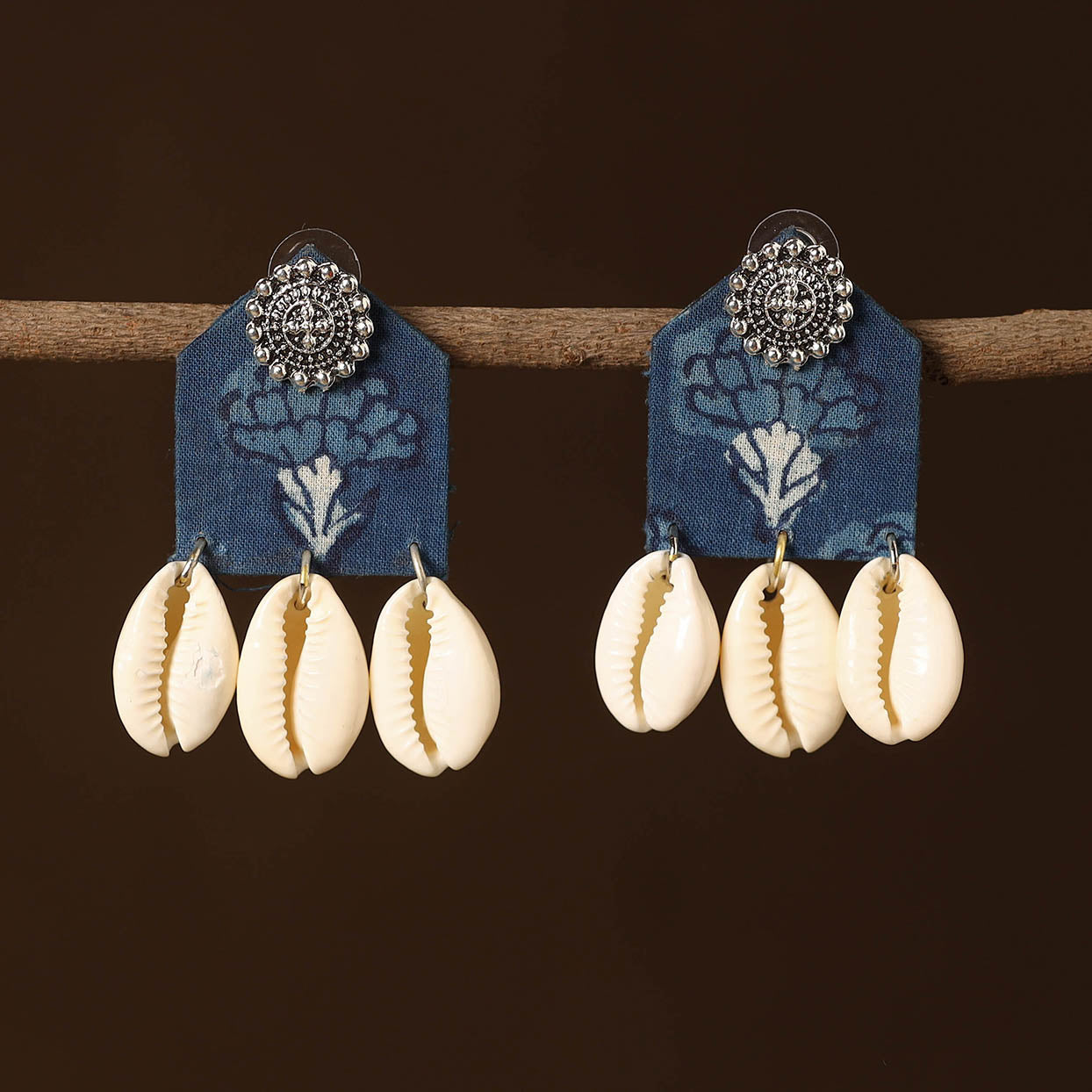 Blue - amaira fabart shell work earrings - handcrafted