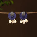 Blue - anaya fabart shell work earrings - handcrafted