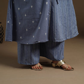 Angrakha Cotton Gota Work Blue Jacquard Kurta with Palazzo Set