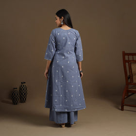 Angrakha Cotton Gota Work Blue Jacquard Kurta with Palazzo Set