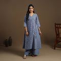 Angrakha Cotton Gota Work Blue Jacquard Kurta with Palazzo Set