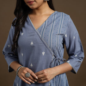 Angrakha Cotton Gota Work Blue Jacquard Kurta with Palazzo Set