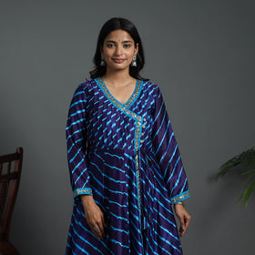 Angrakha Blue Handloom Chanderi Silk Tie-Dye Leheriya Kurta for Women