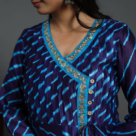 Angrakha Blue Handloom Chanderi Silk Tie-Dye Leheriya Kurta for Women