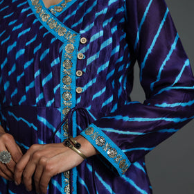 Angrakha Blue Handloom Chanderi Silk Tie-Dye Leheriya Kurta for Women