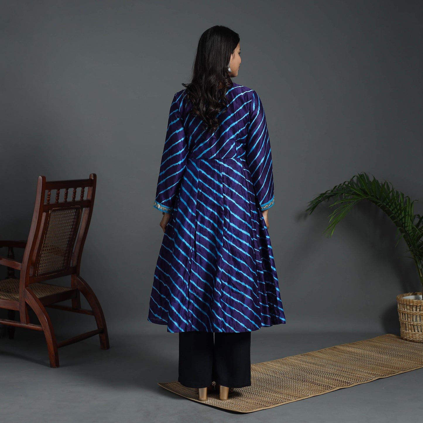 Angrakha Blue Handloom Chanderi Silk Tie-Dye Leheriya Kurta for Women
