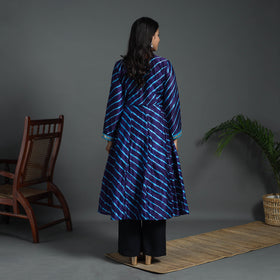 Angrakha Blue Handloom Chanderi Silk Tie-Dye Leheriya Kurta for Women