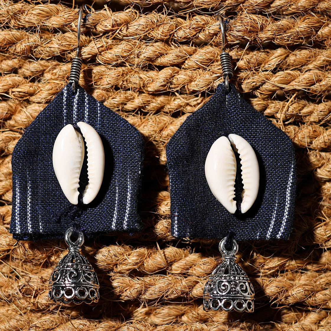 Blue - anika handcrafted gs & shell work fabart earrings