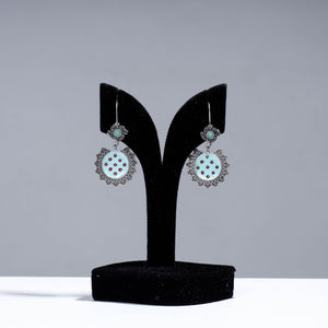 Buy Antique Silver Finish Oxidised Brass Base Enamel & Stone Work Earrings Online l iTokri.com