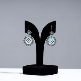 Buy Antique Silver Finish Oxidised Brass Base Enamel & Stone Work Earrings Online l iTokri.com