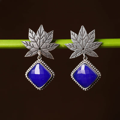  Antique Silver Finish Oxidised Brass Base Stone Work Earrings 