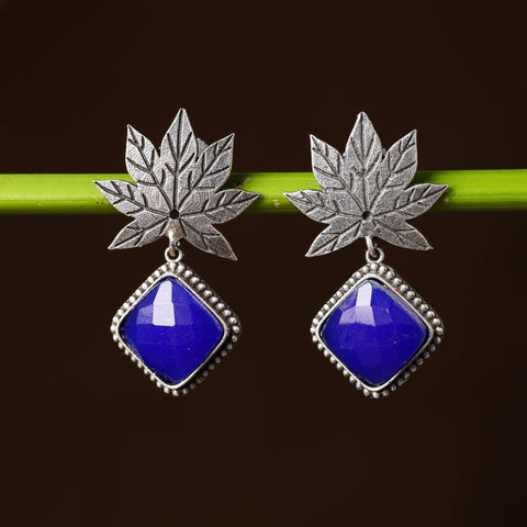  Antique Silver Finish Oxidised Brass Base Stone Work Earrings 