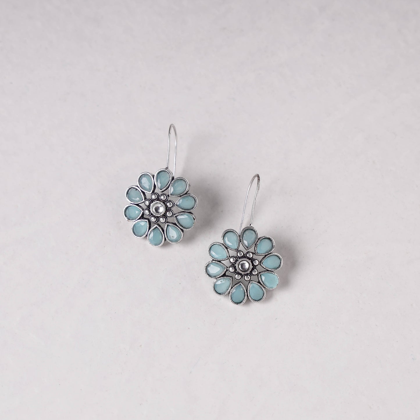 Antique Silver Finish Oxidised Brass Base Stone Work Necklace Set with Ring