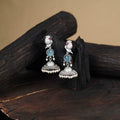 Blue - antique silver finish oxidised stone work jhumka