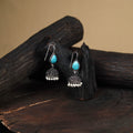 Blue - antique silver finish oxidised stone work jhumka