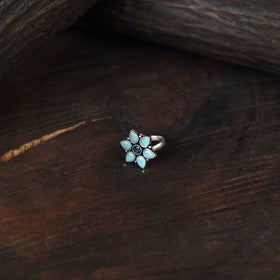 Blue - antique silver finish oxidised stone work ring 64