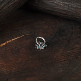 Blue - antique silver finish oxidised stone work ring 64