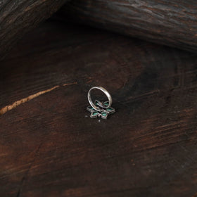 Blue - antique silver finish oxidised stone work ring 68