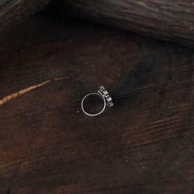 Blue - antique silver finish oxidised stone work ring 76