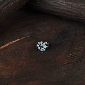 Blue - antique silver finish oxidised stone work ring 76