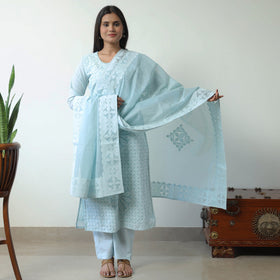  Applique Cut Work Cotton Kurta with Palazzo & Dupatta Set 04 