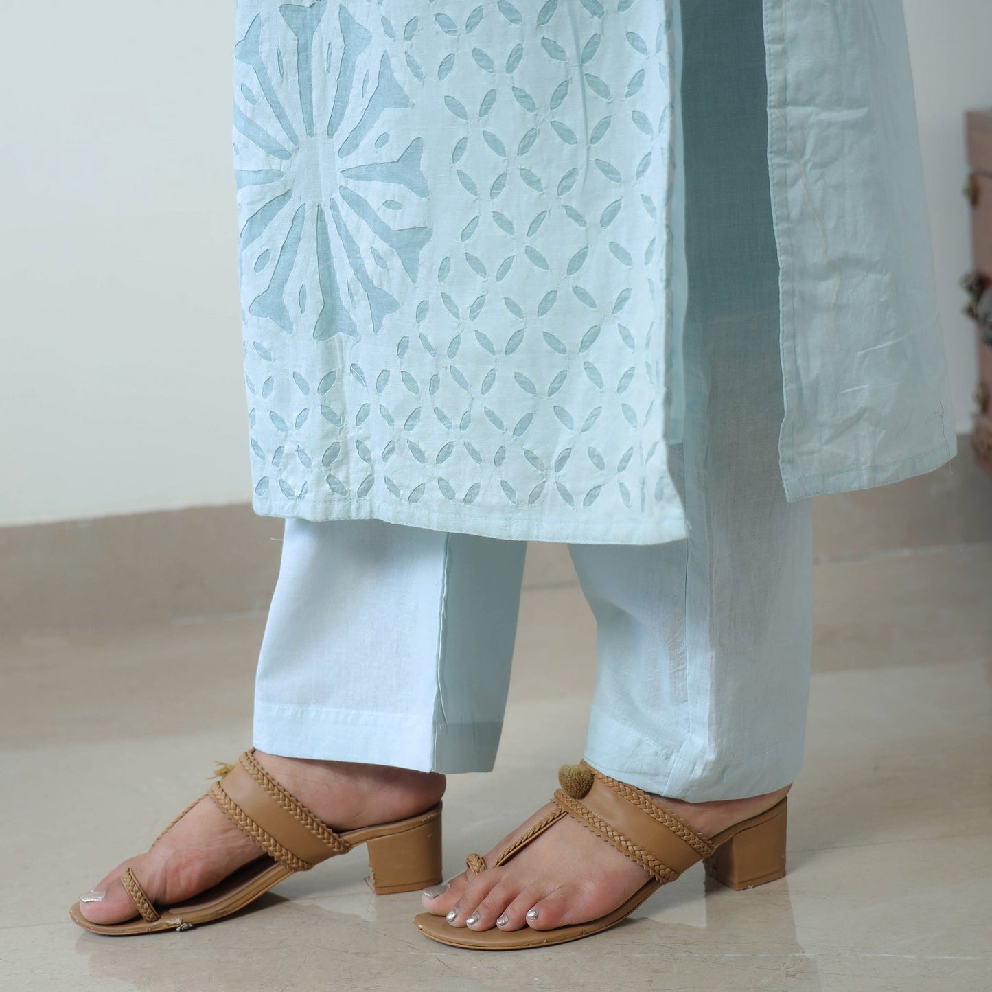  Applique Cut Work Cotton Kurta with Palazzo & Dupatta Set 04 