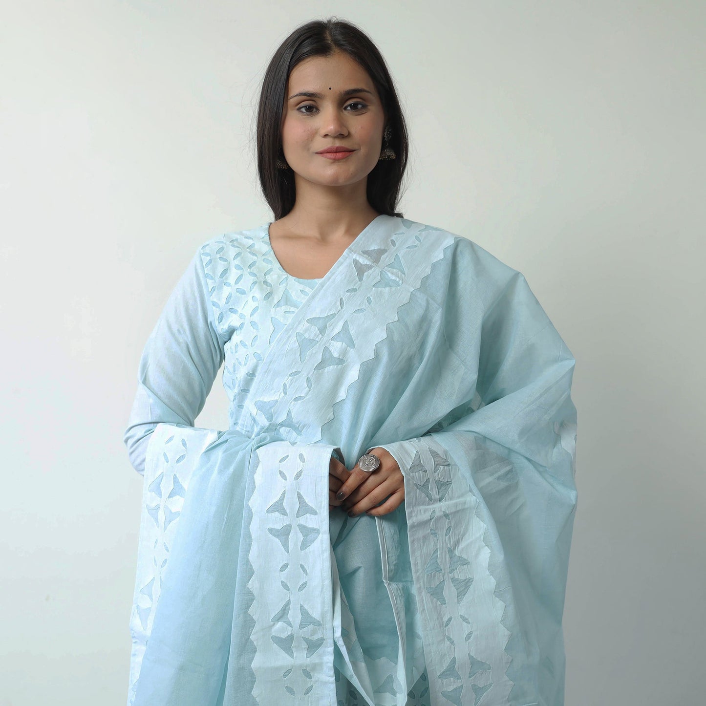  Applique Cut Work Cotton Kurta with Palazzo & Dupatta Set 04 