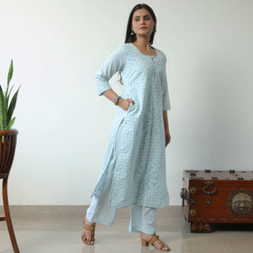  Applique Cut Work Cotton Kurta with Palazzo & Dupatta Set 04 