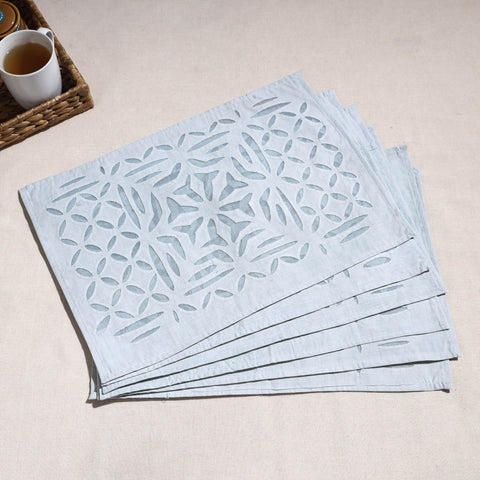  Blue Applique Cut Work Cotton Table Mats (set of 6)